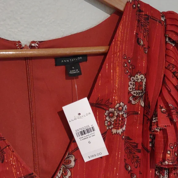 Ann Taylor Maxi Orange Gold Floral pleated dress - Picture 3 of 7